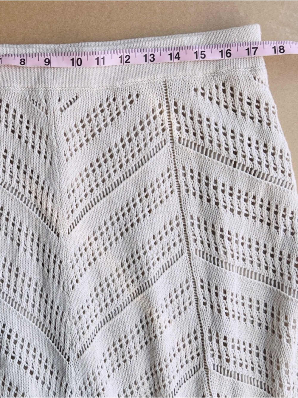 Coldwater Creek Crochet Knit Midi Skirt L Boho Cottagecore Cotton Lined Neutral - Picture 4 of 7